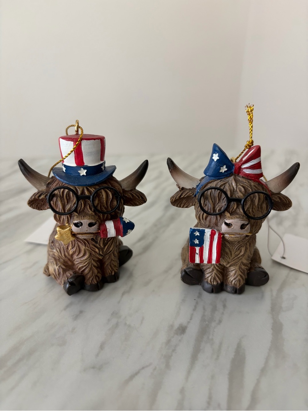 Patriotic Highland Cow Ornaments - Red White Blue
